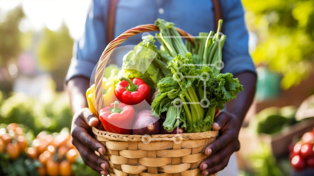 Σετ των 2 Intra Συλλεκτικό Ξύλινο Παζλ Plywood  4mm - Άτομο που κρατά ένα καλάθι γεμάτο φρέσκα λαχανικά στην αγορά των αγροτών Σε Ξύλινο Κουτί - Διαστάσεις: 10x10 cm – 25 κομμάτια