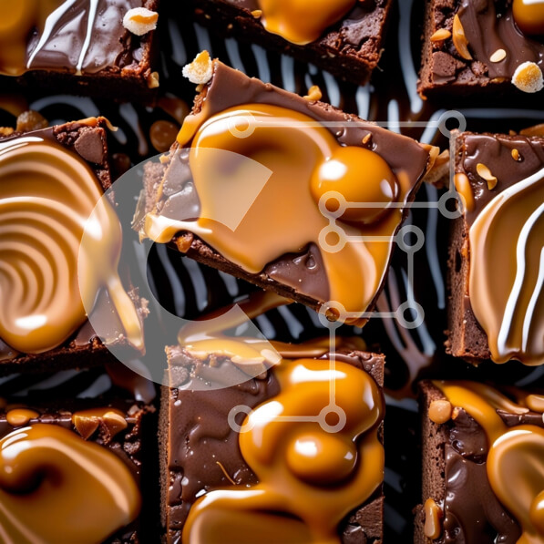 Σετ των 2 Intra Συλλεκτικό Ξύλινο Παζλ Plywood  4mm - Κοντινό πλάνο του Decadent Brownies σοκολάτας με σάλτσα καραμέλας και ξηρούς καρπούς Σε Ξύλινο Κουτί - Διαστάσεις: 10x10 cm – 25 κομμάτια