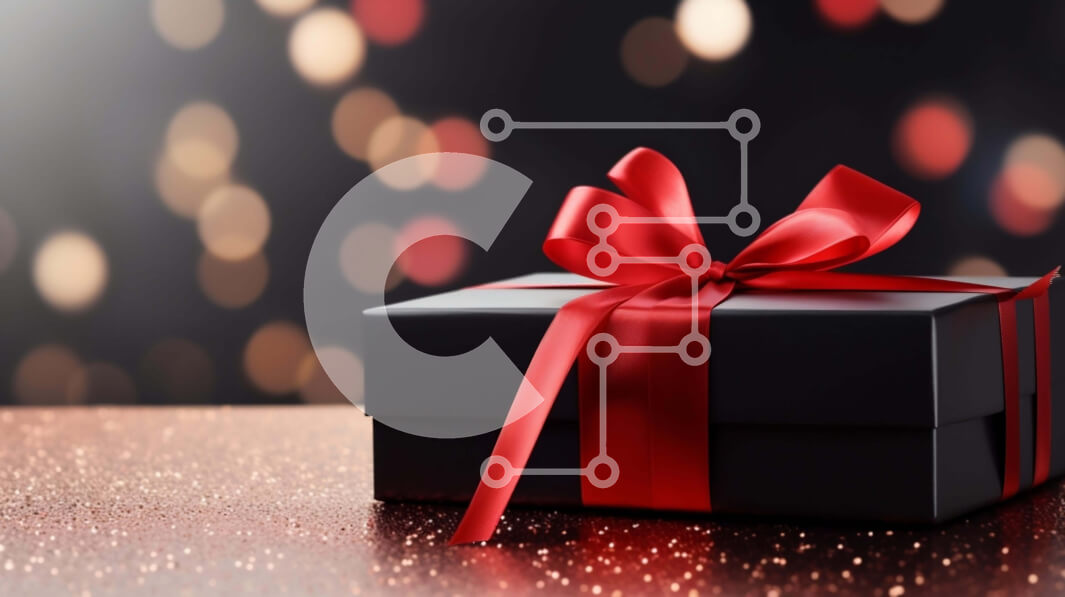 Intra Συλλεκτικό Ξύλινο Παζλ Plywood  4mm - Μαύρο κουτί δώρου με κόκκινη κορδέλα σε διακοσμημένο τραπέζι Σε Ξύλινο Κουτί - Διαστάσεις: 10x10 cm – 25 κομμάτια