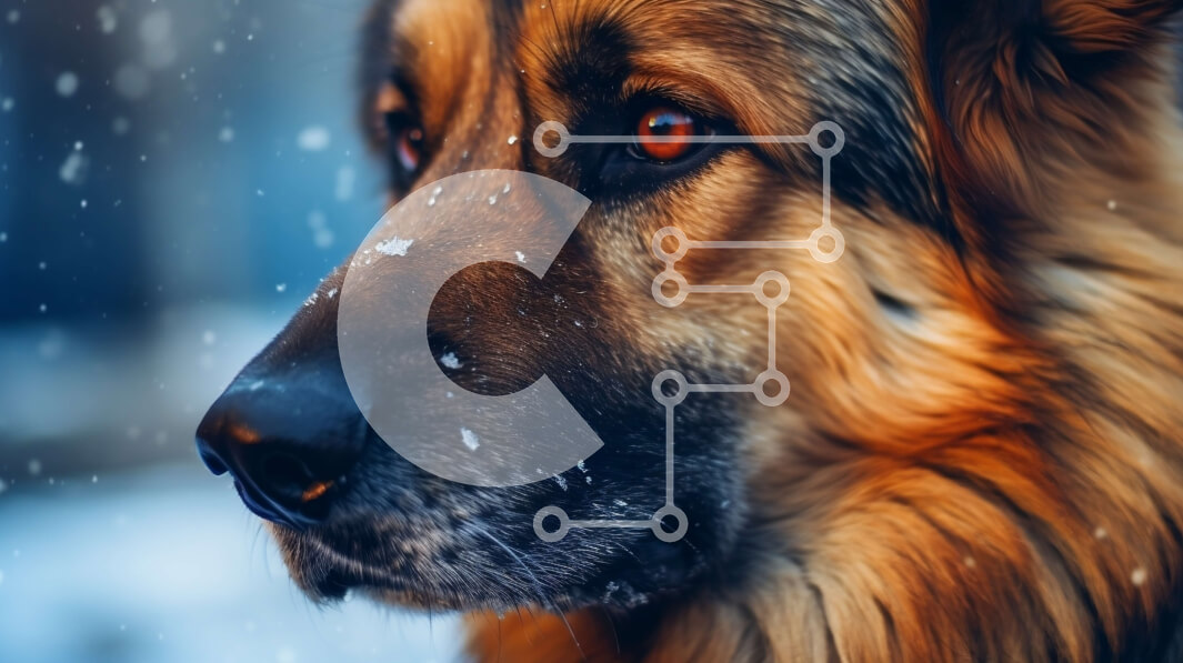 Σετ των 2 Intra Συλλεκτικό Ξύλινο Παζλ Plywood  4mm - Κοντινό πλάνο του προσώπου ενός γερμανικού ποιμενικού σκύλου Σε Ξύλινο Κουτί - Διαστάσεις: 10x10 cm – 25 κομμάτια