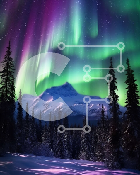 Σετ των 2 Intra Συλλεκτικό Ξύλινο Παζλ Plywood  4mm - Εκπληκτική εικόνα της Aurora Borealis πάνω από τα Χιονισμένα Όρη Σε Ξύλινο Κουτί - Διαστάσεις: 10x10 cm – 25 κομμάτια