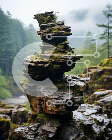 Intra Συλλεκτικό Ξύλινο Παζλ Plywood  4mm - Όμορφη φωτογραφία της φύσης μιας πυραμίδας βράχων στο δάσος Σε Ξύλινο Κουτί - Διαστάσεις: 10x10 cm – 25 κομμάτια