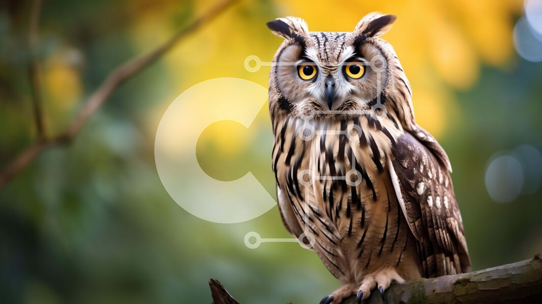 Σετ των 2 Intra Συλλεκτικό Ξύλινο Παζλ Plywood  4mm - Κουκουβάγια σκαρφαλωμένη σε ένα κλαδί δέντρου με κίτρινα μάτια Σε Ξύλινο Κουτί - Διαστάσεις: 10x10 cm – 25 κομμάτια