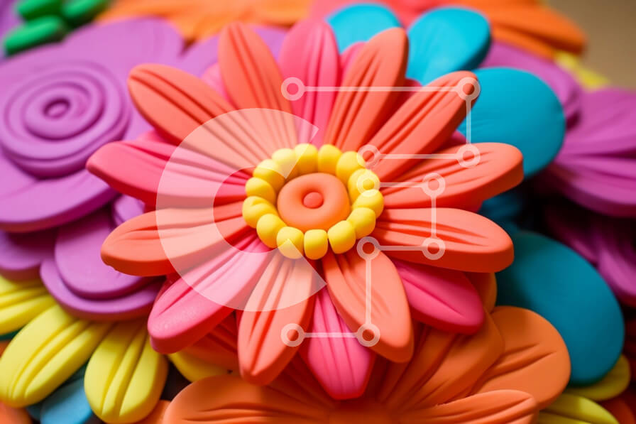 Intra Συλλεκτικό Ξύλινο Παζλ Plywood  4mm - Πολύχρωμα πλαστικά λουλούδια σε κύκλο Σε Ξύλινο Κουτί - Διαστάσεις Puzzle: 10x10 cm – 25 κομμάτια