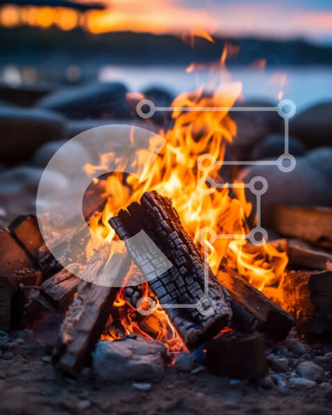 Intra Συλλεκτικό Ξύλινο Παζλ Plywood  4mm - Φωτιά στην παραλία στο ηλιοβασίλεμα Σε Ξύλινο Κουτί - Διαστάσεις: 10x10 cm – 25 κομμάτια