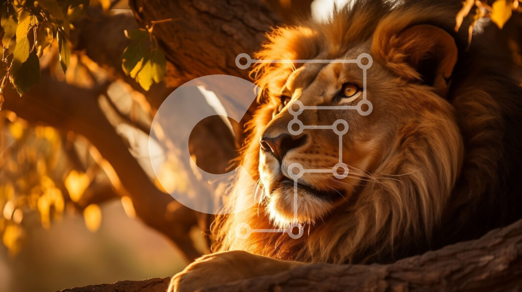 Σετ των 2 Intra Συλλεκτικό Ξύλινο Παζλ Plywood  4mm - Εκπληκτική εικόνα ενός λιονταριού σε ένα χρυσό φθινοπωρινό τοπίο Σε Ξύλινο Κουτί - Διαστάσεις: 10x10 cm – 25 κομμάτια