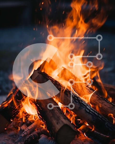 Intra Συλλεκτικό Ξύλινο Παζλ Plywood  4mm - Φωτιά τη νύχτα με αναμμένα κούτσουρα και σκοτεινό ουρανό στο βάθος Σε Ξύλινο Κουτί - Διαστάσεις Puzzle: 10x10 cm – 25 κομμάτια