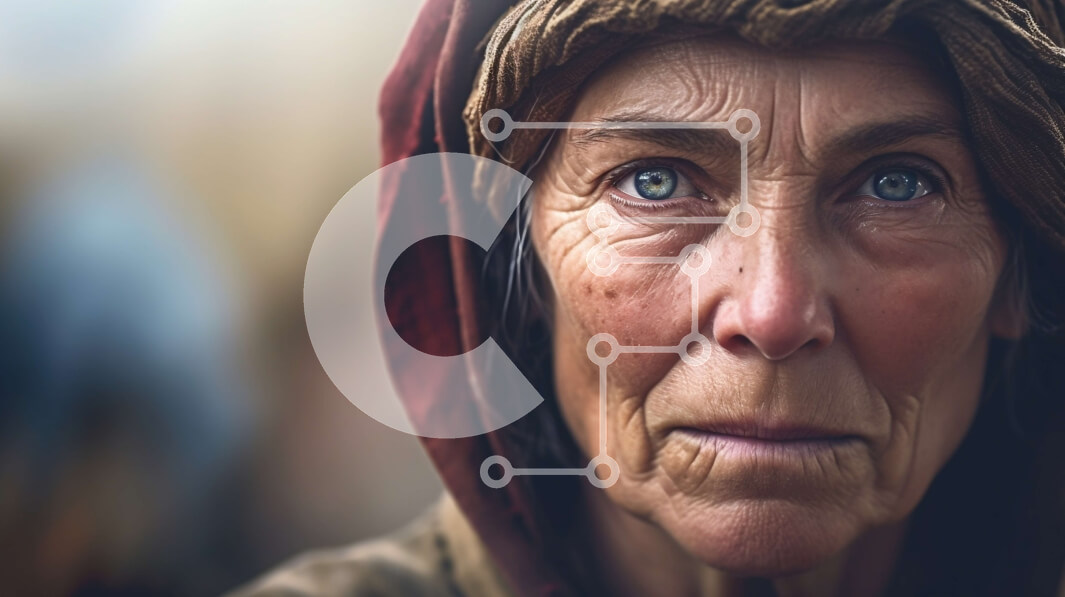 Intra Συλλεκτικό Ξύλινο Παζλ Plywood  4mm - Όμορφο πορτρέτο μιας ηλικιωμένης γυναίκας με ρυτίδες και μπλε μάτια Σε Ξύλινο Κουτί - Διαστάσεις Puzzle: 10x10 cm – 25 κομμάτια