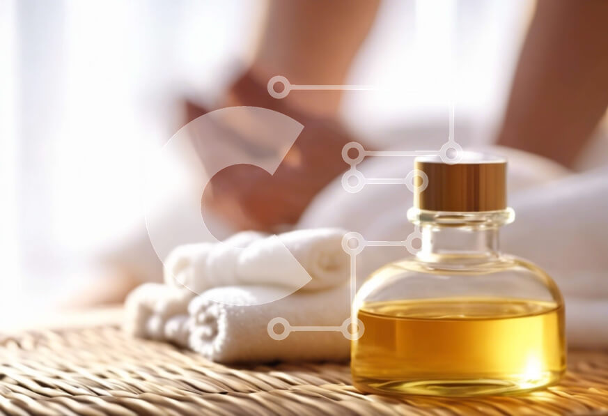 Intra Συλλεκτικό Ξύλινο Παζλ Plywood  4mm - Μπουκάλι αιθέριου ελαίου με πετσέτες για περιποίηση σπα Σε Ξύλινο Κουτί - Διαστάσεις Puzzle: 10x10 cm – 25 κομμάτια