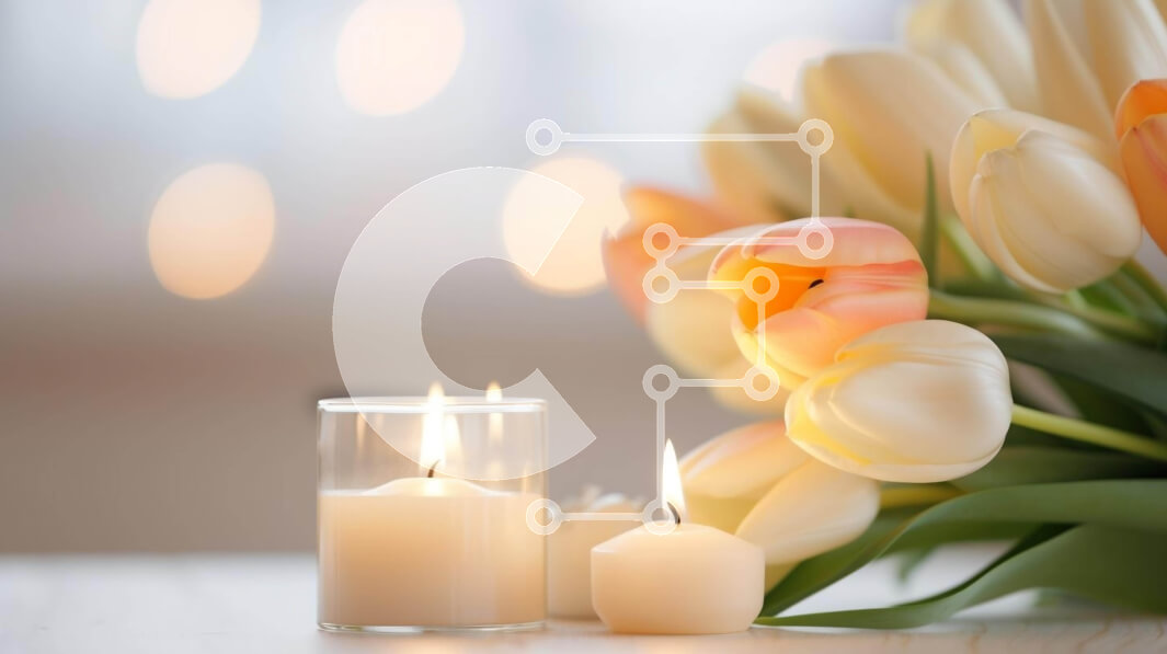 Intra Συλλεκτικό Ξύλινο Παζλ Plywood  4mm - Μπουκέτο με λευκές, πορτοκαλί και κίτρινες τουλίπες με κεριά Σε Ξύλινο Κουτί - Διαστάσεις: 10x10 cm – 25 κομμάτια