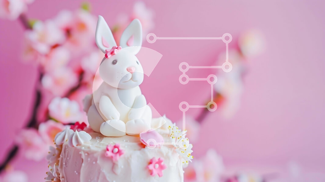 Intra Συλλεκτικό Ξύλινο Παζλ Plywood  4mm - Ειδώλιο Πασχαλινό λαγουδάκι σε Πασχαλινό κέικ με ροζ λουλούδια Σε Ξύλινο Κουτί - Διαστάσεις: 10x10 cm – 25 κομμάτια