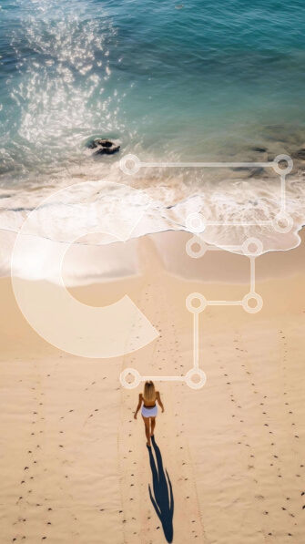 Σετ των 2 Intra Συλλεκτικό Ξύλινο Παζλ Plywood  4mm - Γυναίκα που περπατά στην παραλία προς τον ωκεανό Σε Ξύλινο Κουτί - Διαστάσεις: 10x10 cm – 25 κομμάτια