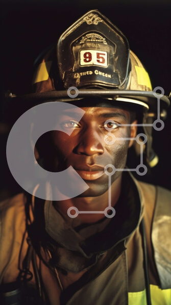 Intra Συλλεκτικό Ξύλινο Παζλ Plywood  4mm - Σοβαρός μαύρος πυροσβέστης με στολή και κράνος Σε Ξύλινο Κουτί - Διαστάσεις Puzzle: 10x10 cm – 25 κομμάτια