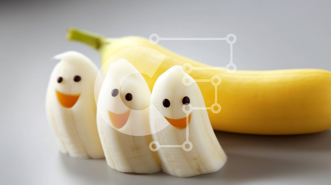 Σετ των 2 Intra Συλλεκτικό Ξύλινο Παζλ Plywood  4mm - Κοντινό πλάνο προσώπων μπανάνας Σε Ξύλινο Κουτί - Διαστάσεις: 10x10 cm – 25 κομμάτια