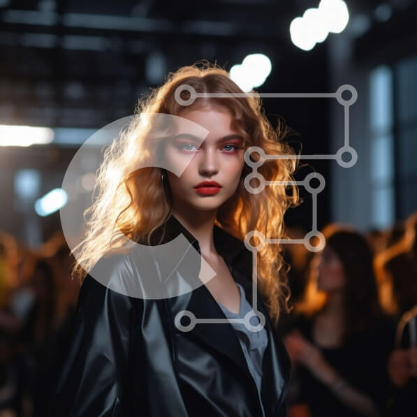 Σετ των 2 Intra Συλλεκτικό Ξύλινο Παζλ Plywood  4mm - Κομψό μοντέλο μόδας στην πασαρέλα: Μαύρο δερμάτινο μπουφάν και κόκκινο κραγιόν Σε Ξύλινο Κουτί - Διαστάσεις: 10x10 cm – 25 κομμάτια