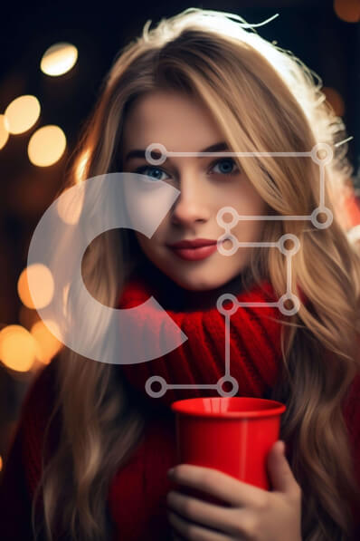 Intra Συλλεκτικό Ξύλινο Παζλ Plywood  4mm - Κομψή γυναίκα που απολαμβάνει τον καφέ με κομψό κόκκινο πουλόβερ Σε Ξύλινο Κουτί - Διαστάσεις Puzzle: 10x10 cm – 25 κομμάτια