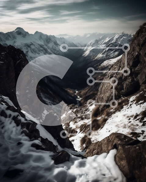 Intra Συλλεκτικό Ξύλινο Παζλ Plywood  4mm - Εκπληκτική θέα της χιονισμένης οροσειράς με τον ποταμό στην κοιλάδα Σε Ξύλινο Κουτί - Διαστάσεις: 10x10 cm – 25 κομμάτια