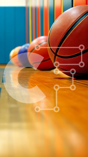 Intra Συλλεκτικό Ξύλινο Παζλ Plywood  4mm - Αεροφωτογραφία του γηπέδου μπάσκετ με πολλές μπάλες μπάσκετ Σε Ξύλινο Κουτί - Διαστάσεις Puzzle: 10x10 cm – 25 κομμάτια