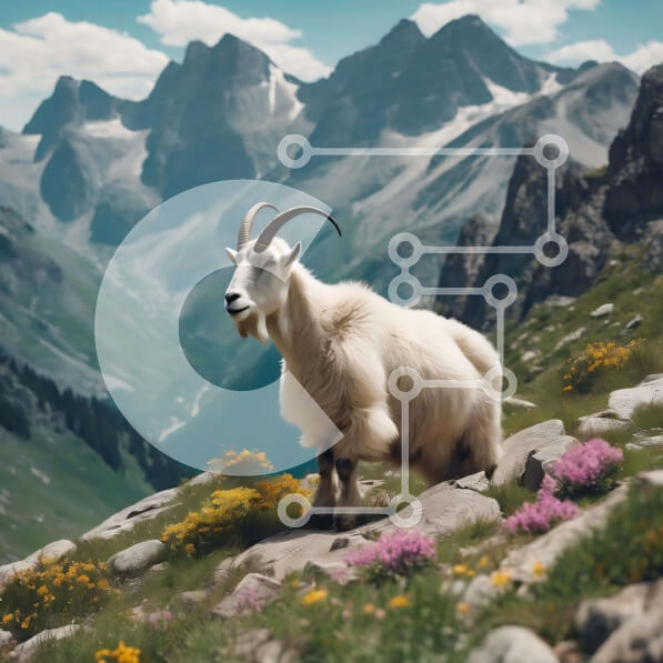 Intra Συλλεκτικό Ξύλινο Παζλ Plywood  4mm - Λευκή κατσίκα που στέκεται στο βουνό με τα πολύχρωμα λουλούδια Σε Ξύλινο Κουτί - Διαστάσεις: 10x10 cm – 25 κομμάτια