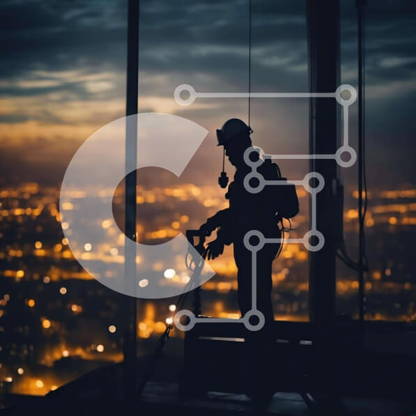 Intra Συλλεκτικό Ξύλινο Παζλ Plywood  4mm - Εργάτης οικοδομών με θέα στην πόλη τη νύχτα Σε Ξύλινο Κουτί - Διαστάσεις Puzzle: 10x10 cm – 25 κομμάτια