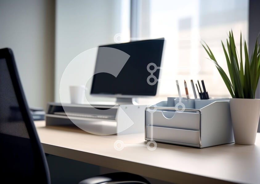 Intra Συλλεκτικό Ξύλινο Παζλ Plywood  4mm - Σύγχρονο γραφείο με οθόνες υπολογιστών και εγκαταστάσεις Σε Ξύλινο Κουτί - Διαστάσεις Puzzle: 10x10 cm – 25 κομμάτια