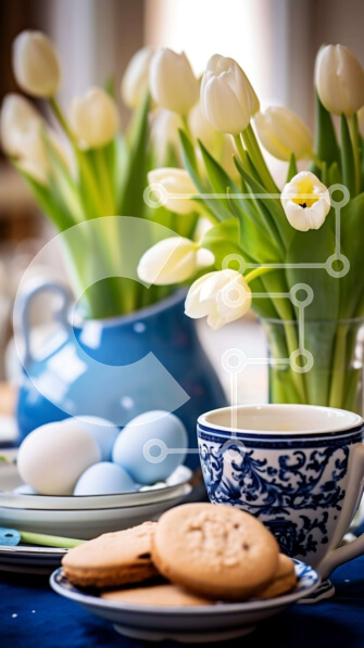 Intra Συλλεκτικό Ξύλινο Παζλ Plywood  4mm - Πασχαλινή γιορτή με Μπλε και Λευκό Τραπέζι Σε Ξύλινο Κουτί - Διαστάσεις: 10x10 cm – 25 κομμάτια