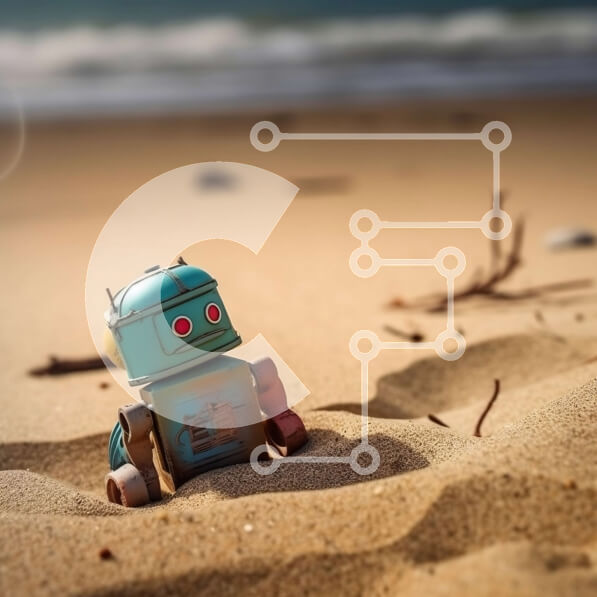 Intra Συλλεκτικό Ξύλινο Παζλ Plywood  4mm - Χαριτωμένη εικόνα ενός μικρού παιχνιδιού ρομπότ στην παραλία Σε Ξύλινο Κουτί - Διαστάσεις: 10x10 cm – 25 κομμάτια