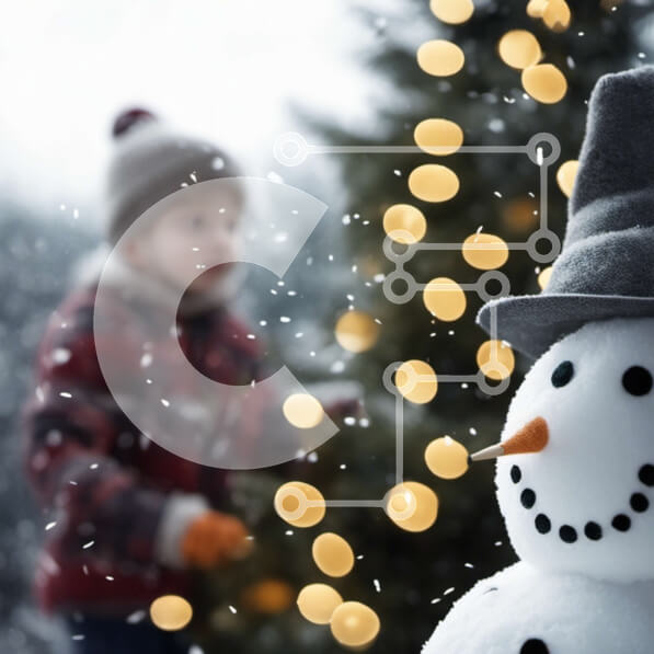 Intra Συλλεκτικό Ξύλινο Παζλ Plywood  4mm - Χιονάνθρωπος και χριστουγεννιάτικο δέντρο με πολύχρωμα φώτα και στολίδια Σε Ξύλινο Κουτί - Διαστάσεις: 10x10 cm – 25 κομμάτια