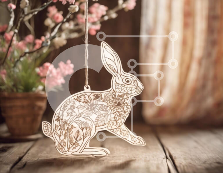 Intra Συλλεκτικό Ξύλινο Παζλ Plywood  4mm - Πασχαλινό λαγουδάκι από χαρτί και ανοιξιάτικη διακόσμηση Σε Ξύλινο Κουτί - Διαστάσεις Puzzle: 10x10 cm – 25 κομμάτια