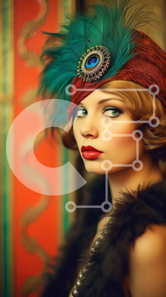 Intra Συλλεκτικό Ξύλινο Παζλ Plywood  4mm - Φόρεμα Flapper Woman σε στιλ της δεκαετίας του 1920 με φτερωτό κεφαλάκι Σε Ξύλινο Κουτί - Διαστάσεις Puzzle: 10x10 cm – 25 κομμάτια