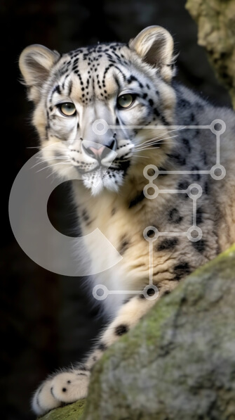 Σετ των 2 Intra Συλλεκτικό Ξύλινο Παζλ Plywood  4mm - Εκπληκτική φωτογραφία της λεοπάρδαλης του χιονιού που κάθεται σε βράχο στη σκοτεινή σπηλιά Σε Ξύλινο Κουτί - Διαστάσεις: 10x10 cm – 25 κομμάτια