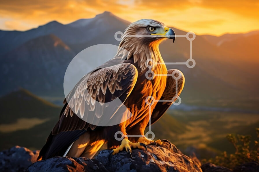 Intra Συλλεκτικό Ξύλινο Παζλ Plywood  4mm - Εκπληκτική εικόνα ενός χρυσαετού με οροσειρά στο ηλιοβασίλεμα Σε Ξύλινο Κουτί - Διαστάσεις: 10x10 cm – 25 κομμάτια