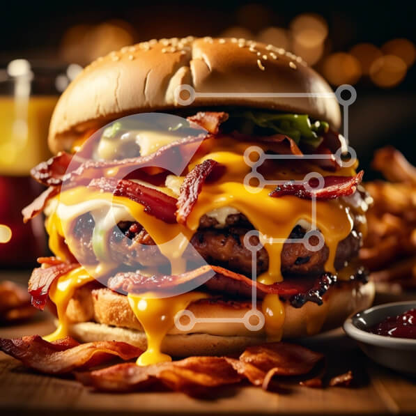 Σετ των 2 Intra Συλλεκτικό Ξύλινο Παζλ Plywood  4mm - Λαχταριστό Cheeseburger με μπέικον και πατάτες Σε Ξύλινο Κουτί - Διαστάσεις: 10x10 cm – 25 κομμάτια