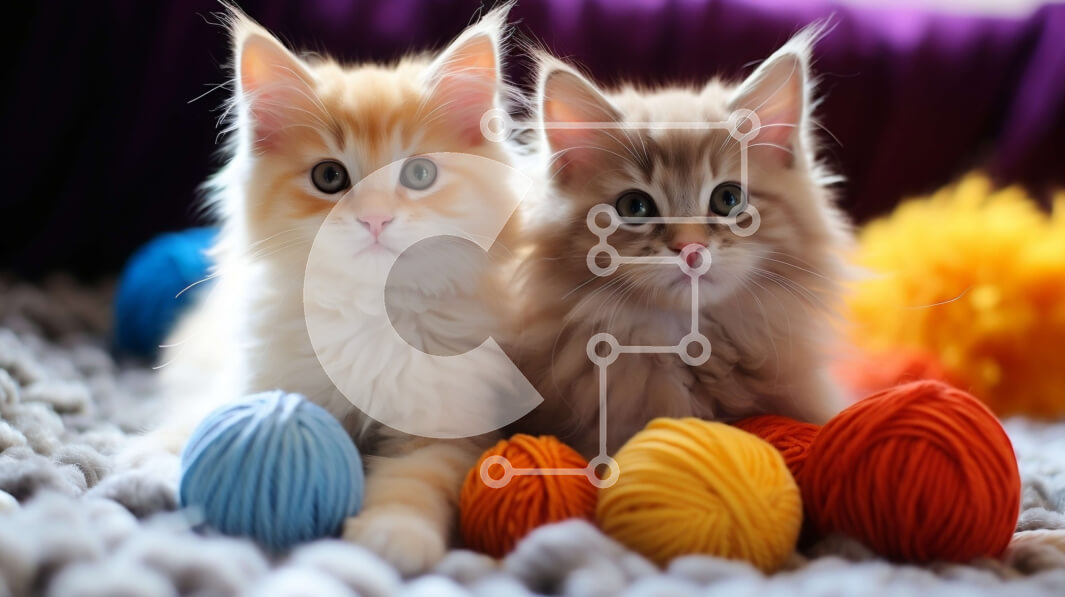 Σετ των 2 Intra Συλλεκτικό Ξύλινο Παζλ Plywood  4mm - Δύο γατάκια που παίζουν με το νήμα Σε Ξύλινο Κουτί - Διαστάσεις: 10x10 cm – 25 κομμάτια