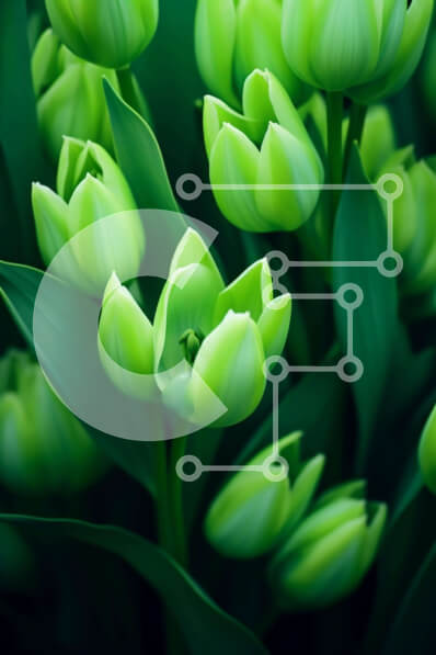 Σετ των 2 Intra Συλλεκτικό Ξύλινο Παζλ Plywood  4mm - Ανθισμένες πράσινες τουλίπες την άνοιξη Σε Ξύλινο Κουτί - Διαστάσεις: 10x10 cm – 25 κομμάτια