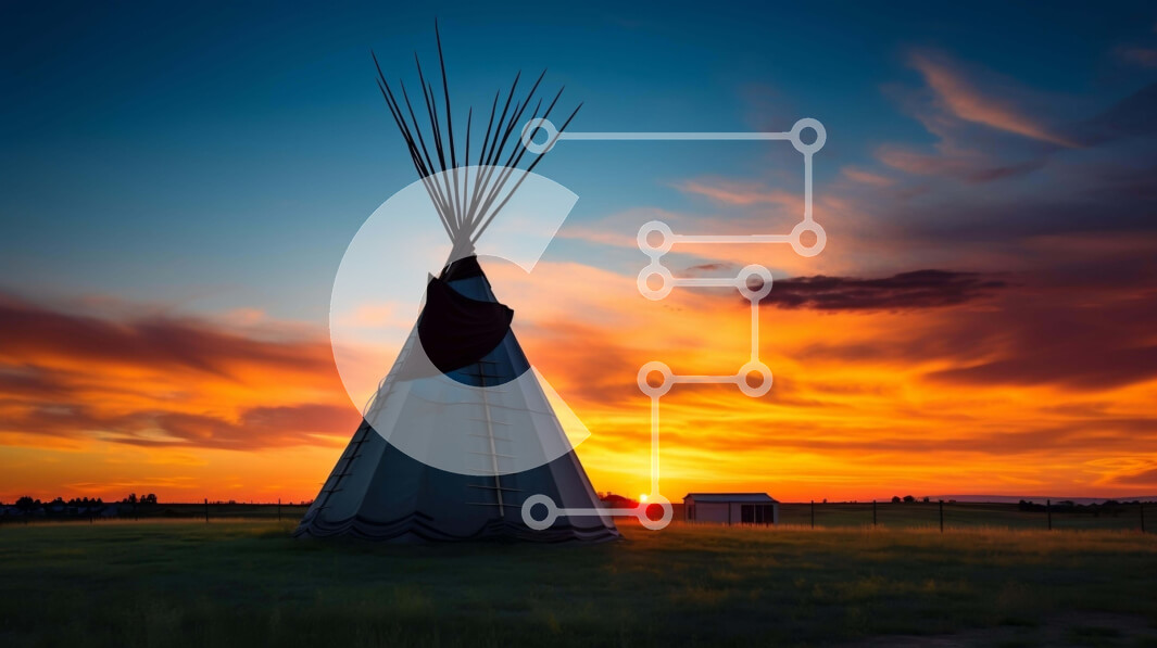 Intra Συλλεκτικό Ξύλινο Παζλ Plywood  4mm - Native American Teepee σε ένα ανοιχτό πεδίο στο ηλιοβασίλεμα Σε Ξύλινο Κουτί - Διαστάσεις Puzzle: 10x10 cm – 25 κομμάτια