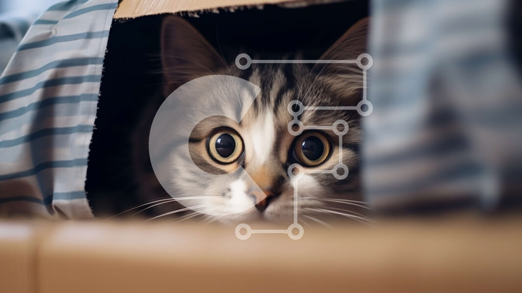 Intra Συλλεκτικό Ξύλινο Παζλ Plywood  4mm - Χαριτωμένη γάτα που κρυφοκοιτάζει πίσω από ένα χάρτινο κουτί Σε Ξύλινο Κουτί - Διαστάσεις: 10x10 cm – 25 κομμάτια