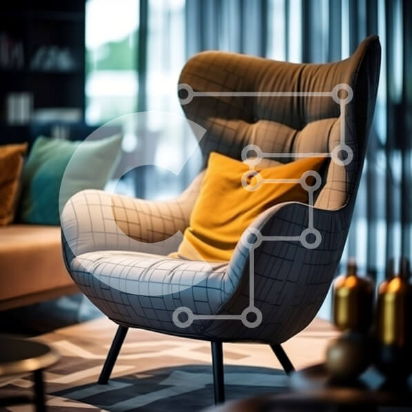 Intra Συλλεκτικό Ξύλινο Παζλ Plywood  4mm - Ευρύχωρο και καλά φωτισμένο σαλόνι με γκρι πολυθρόνα και κίτρινα μαξιλάρια Σε Ξύλινο Κουτί - Διαστάσεις Puzzle: 10x10 cm – 25 κομμάτια