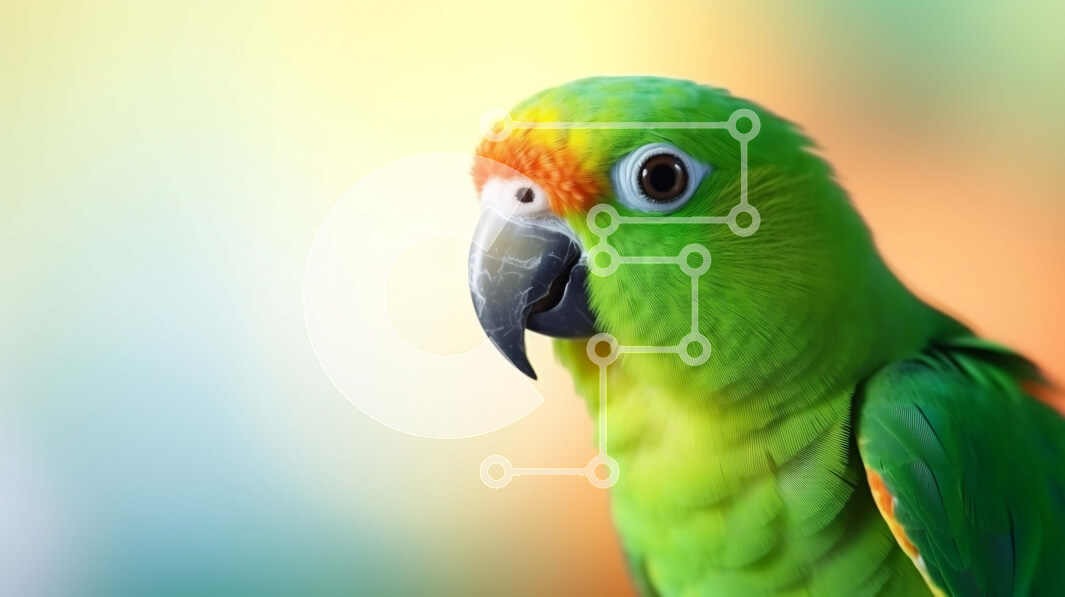 Intra Συλλεκτικό Ξύλινο Παζλ Plywood  4mm - Πράσινος και κίτρινος παπαγάλος σε αφηρημένο πολύχρωμο φόντο Σε Ξύλινο Κουτί - Διαστάσεις: 10x10 cm – 25 κομμάτια