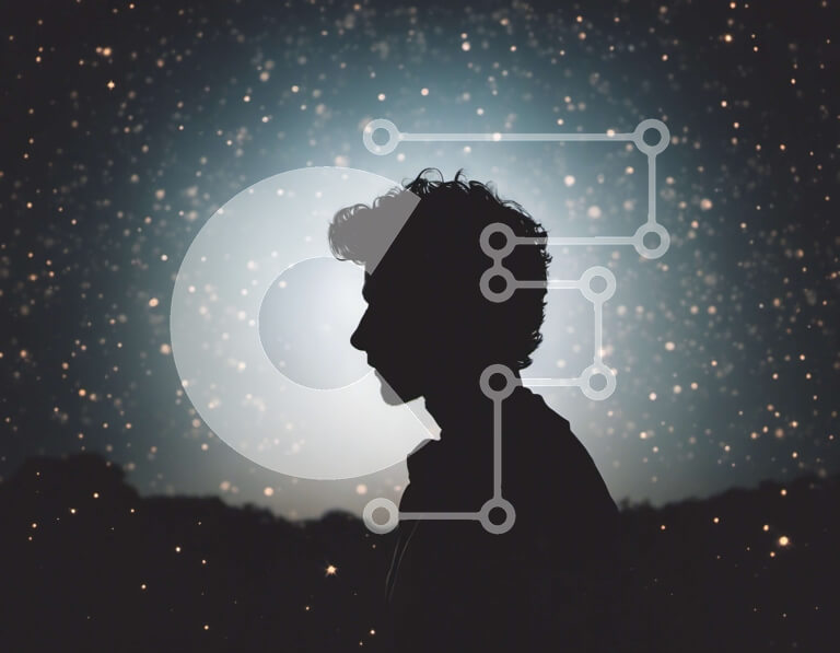 Intra Συλλεκτικό Ξύλινο Παζλ Plywood  4mm - Σιλουέτα άνδρα που στέκεται μπροστά από τον έναστρο ουρανό Σε Ξύλινο Κουτί - Διαστάσεις Puzzle: 10x10 cm – 25 κομμάτια