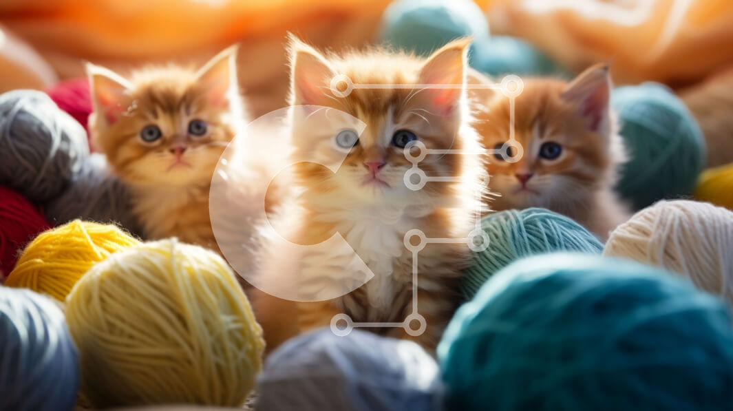 Intra Συλλεκτικό Ξύλινο Παζλ Plywood  4mm - Τρία πορτοκαλί γατάκια που παίζουν με πολύχρωμες μπάλες νήματος Σε Ξύλινο Κουτί - Διαστάσεις: 10x10 cm – 25 κομμάτια