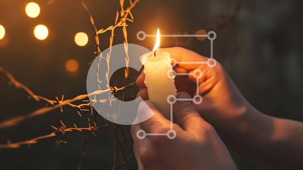 Intra Συλλεκτικό Ξύλινο Παζλ Plywood  4mm - Χέρι που κρατά σβηστό κερί με συρματοπλέγματα στο φόντο Σε Ξύλινο Κουτί - Διαστάσεις Puzzle: 10x10 cm – 25 κομμάτια