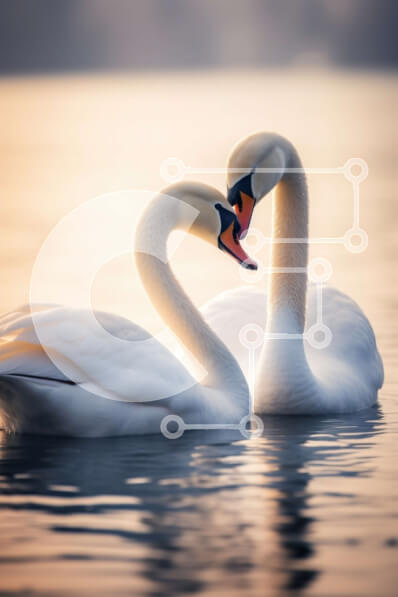 Σετ των 2 Intra Συλλεκτικό Ξύλινο Παζλ Plywood  4mm - Ρομαντική εικόνα δύο κύκνων που φιλιούνται στο ηλιοβασίλεμα Σε Ξύλινο Κουτί - Διαστάσεις: 10x10 cm – 25 κομμάτια