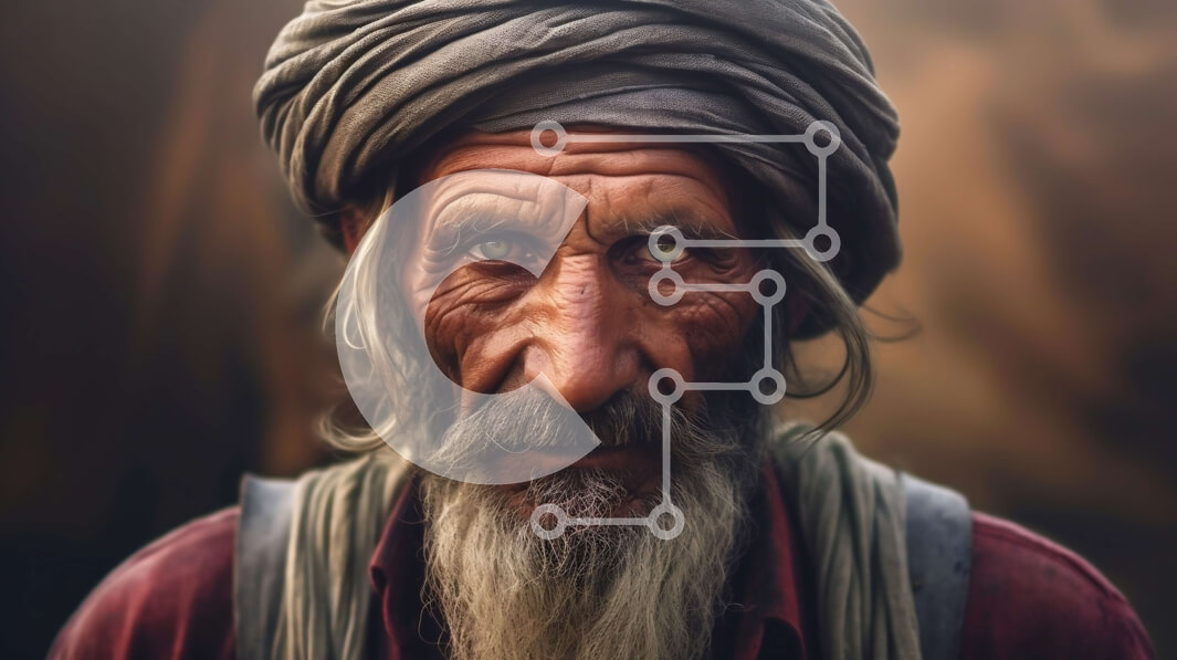 Intra Συλλεκτικό Ξύλινο Παζλ Plywood  4mm - Πορτρέτο ενός ηλικιωμένου άνδρα με παραδοσιακή ενδυμασία και ένα τουρμπάνι Σε Ξύλινο Κουτί - Διαστάσεις Puzzle: 10x10 cm – 25 κομμάτια