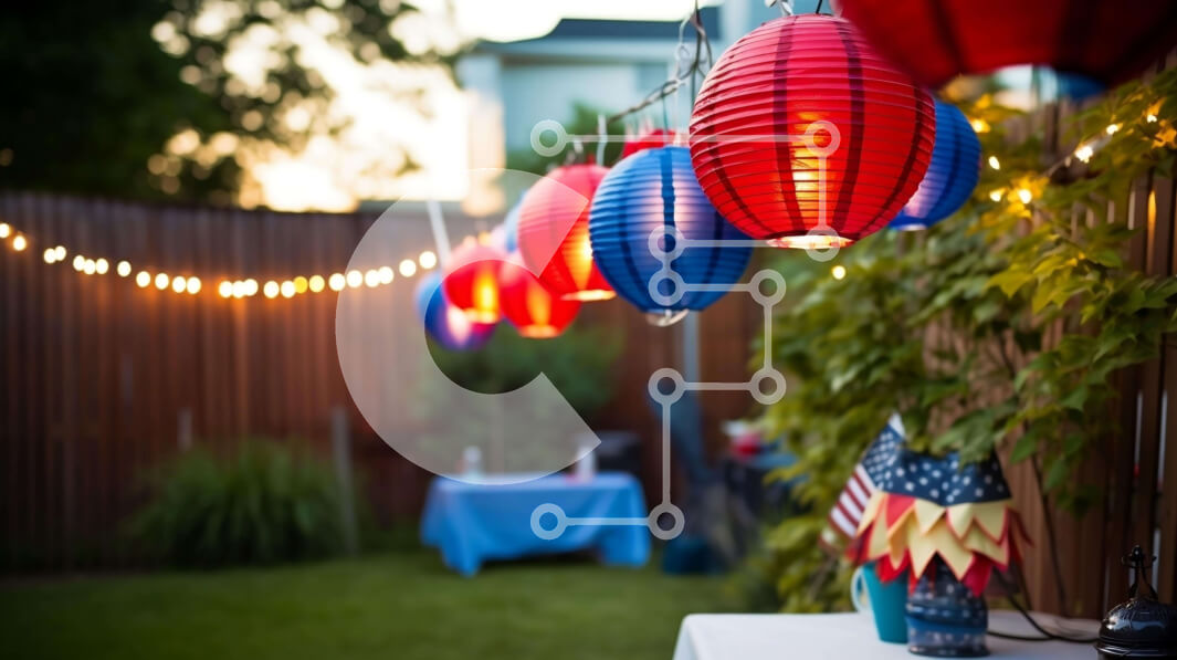 Intra Συλλεκτικό Ξύλινο Παζλ Plywood  4mm - Πάρτι στην αυλή της 4ης Ιουλίου με κόκκινο, λευκό και μπλε ντεκόρ Σε Ξύλινο Κουτί - Διαστάσεις: 10x10 cm – 25 κομμάτια