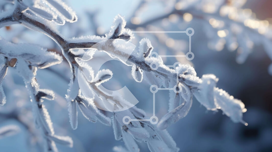 Intra Συλλεκτικό Ξύλινο Παζλ Plywood  4mm - Κοντινό πλάνο του παγωμένου κλάδου που καλύπτεται από κρυστάλλους πάγου Σε Ξύλινο Κουτί - Διαστάσεις: 10x10 cm – 25 κομμάτια