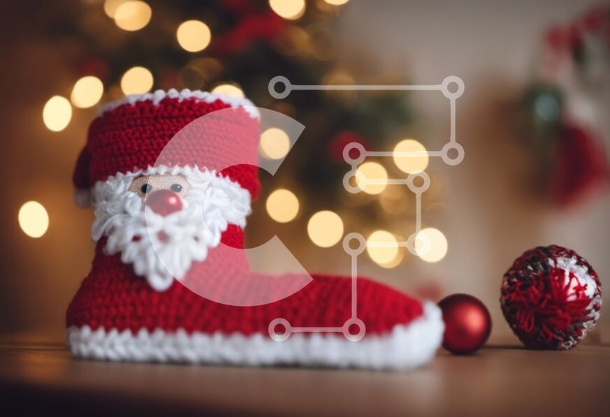 Intra Συλλεκτικό Ξύλινο Παζλ Plywood  4mm - Μποτάκι Άγιου Βασίλη με κροσέ με στολίδια και χριστουγεννιάτικα φωτάκια Σε Ξύλινο Κουτί - Διαστάσεις: 10x10 cm – 25 κομμάτια