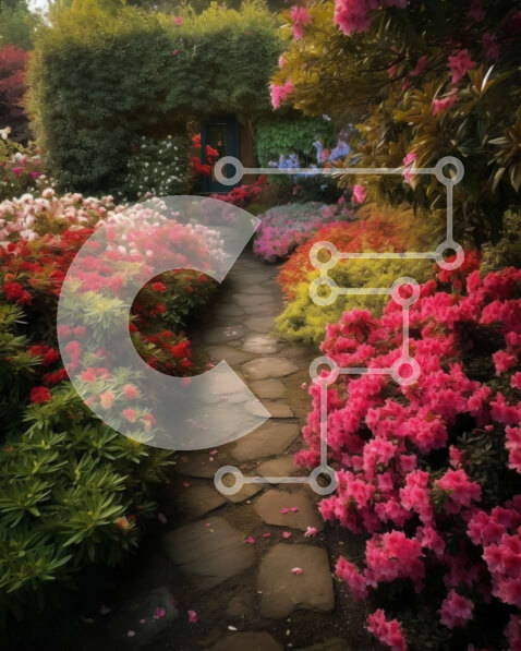 Intra Συλλεκτικό Ξύλινο Παζλ Plywood  4mm - Ήσυχο μονοπάτι κήπου με εξοχικό σπίτι και πολύχρωμα λουλούδια Σε Ξύλινο Κουτί - Διαστάσεις: 10x10 cm – 25 κομμάτια