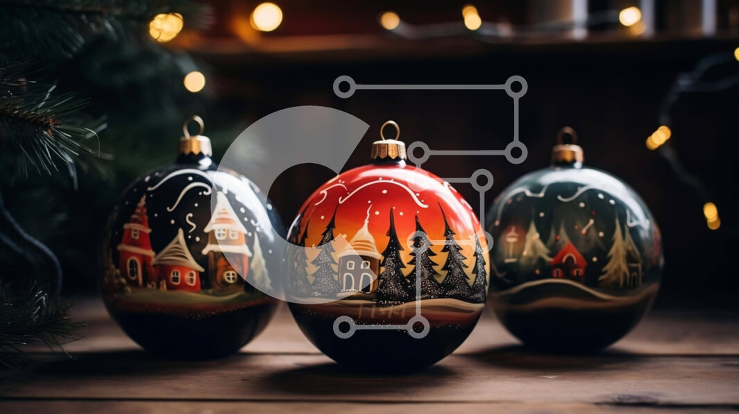 Intra Συλλεκτικό Ξύλινο Παζλ Plywood  4mm - Χριστουγεννιάτικα στολίδια με χιονισμένα τοπία σε ξύλινο τραπέζι Σε Ξύλινο Κουτί - Διαστάσεις: 10x10 cm – 25 κομμάτια