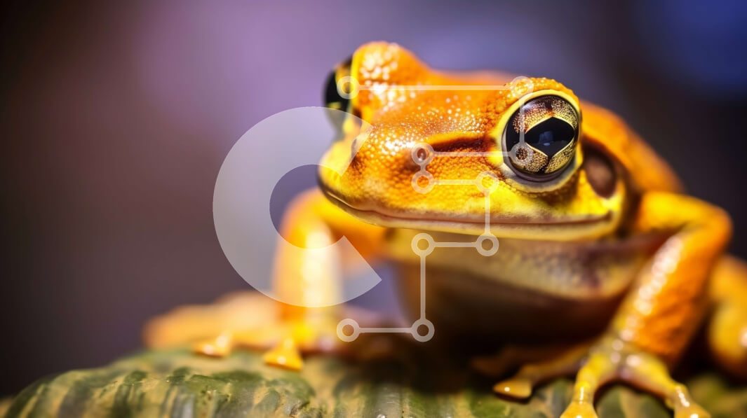 Σετ των 2 Intra Συλλεκτικό Ξύλινο Παζλ Plywood  4mm - Κοντινή εικόνα ενός όμορφα χρωματισμένου βάτραχου με μεγάλα μάτια Σε Ξύλινο Κουτί - Διαστάσεις: 10x10 cm – 25 κομμάτια